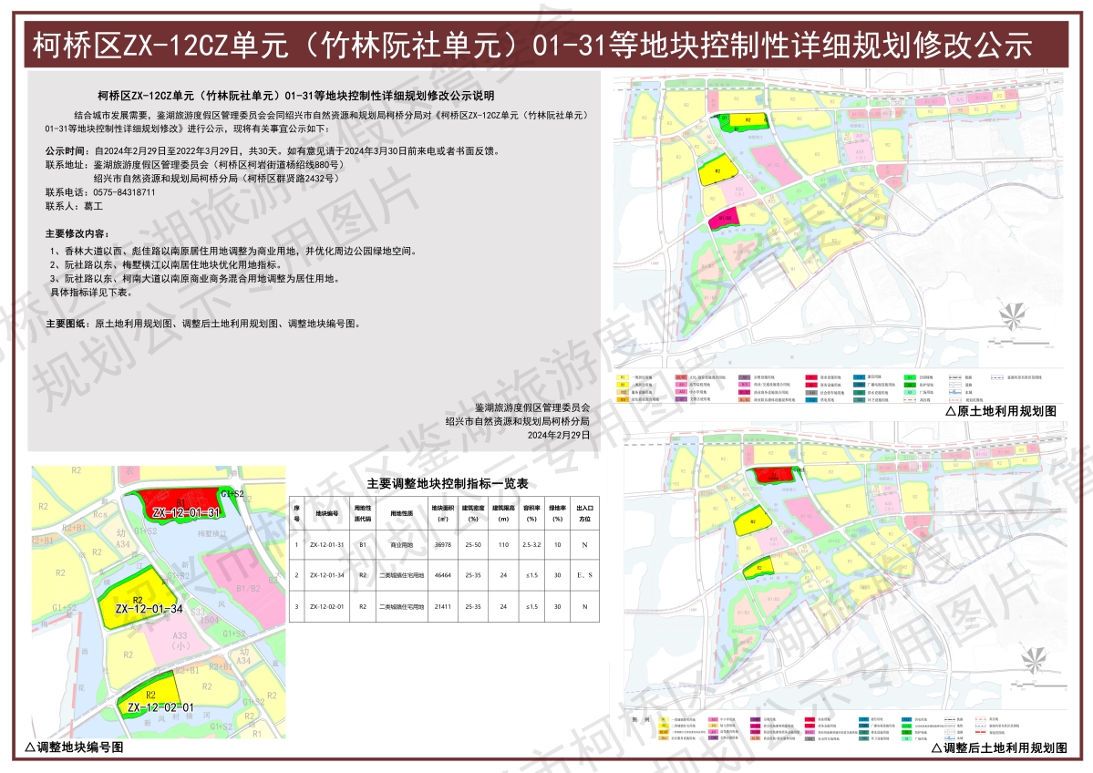 柯桥区ZX-12CZ单元（竹林阮社单元）01-31等地块控制性详细规划修改公示